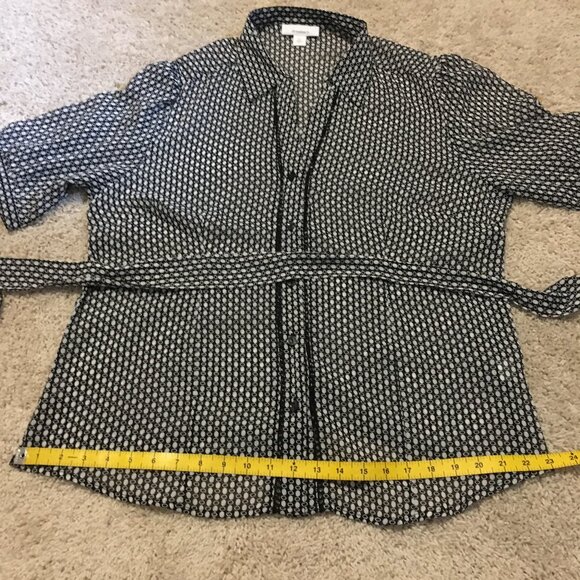 Semi Sheer Belted Modern Button Down Dress Shirt - Picture 14 of 16